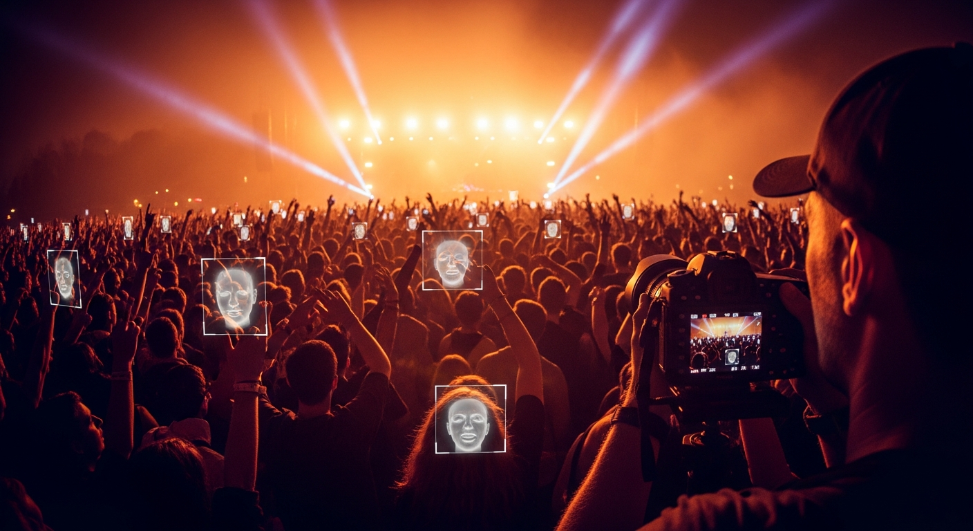 Festival crowd with AI face detection